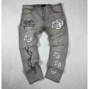 Capital Denim The Poser Jeans "Smell The Roses" Gray Mens 42 Graffiti Streetwear